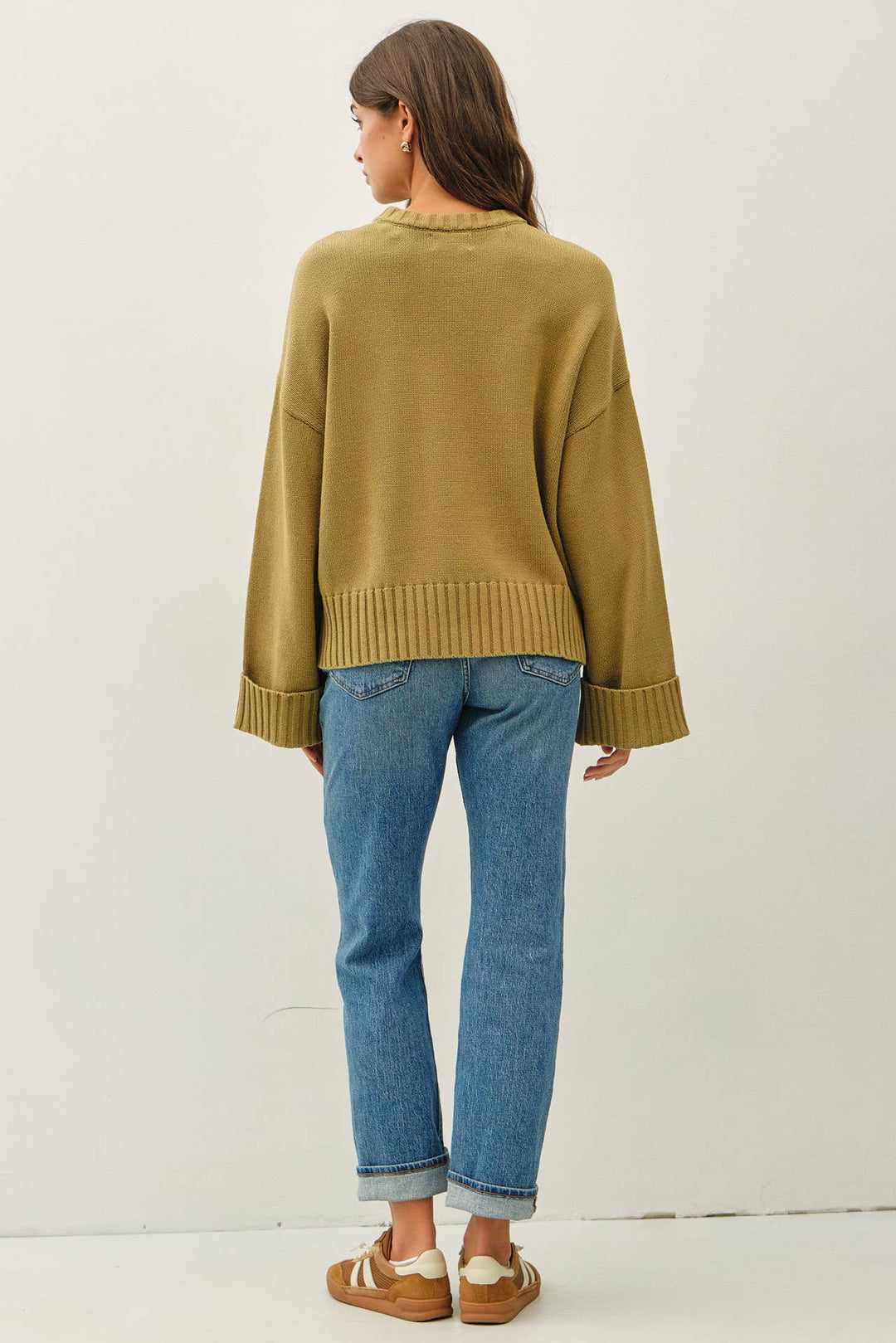 WIDE CUFF OVERSIZED SWEATER: LIME GREEN / M