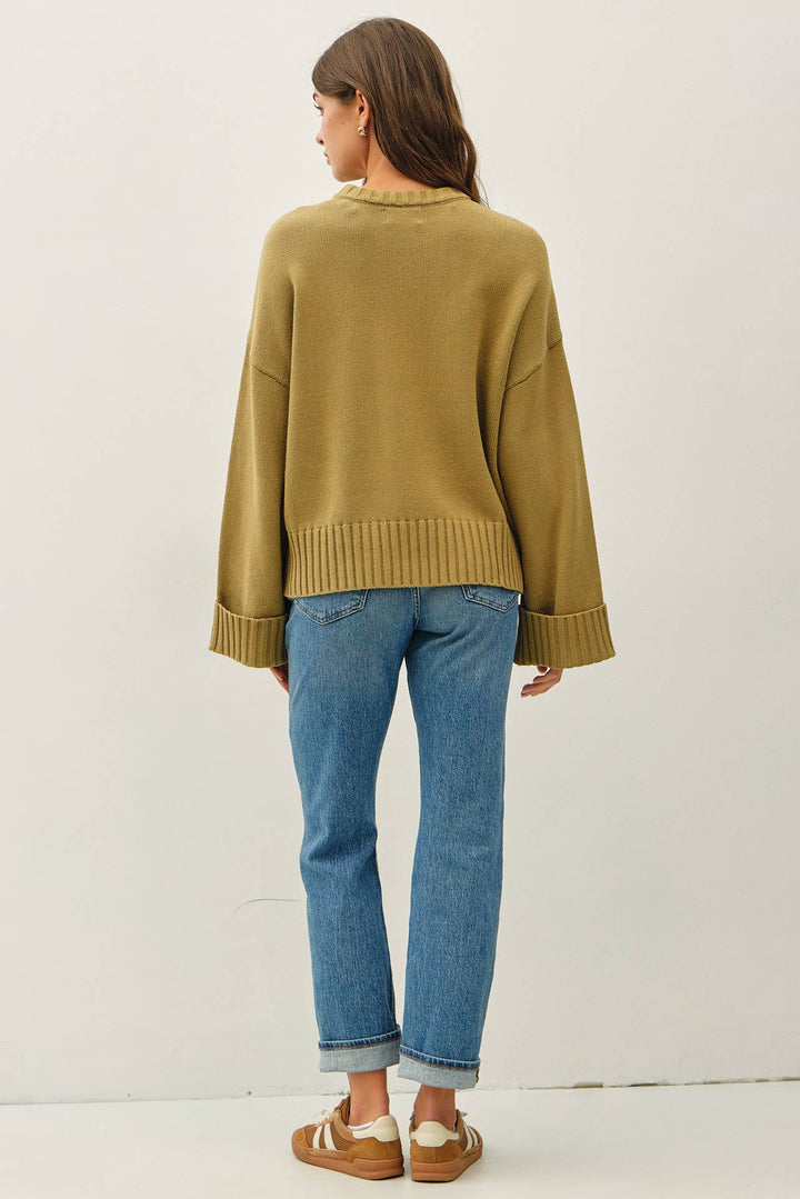 WIDE CUFF OVERSIZED SWEATER: LIME GREEN / M