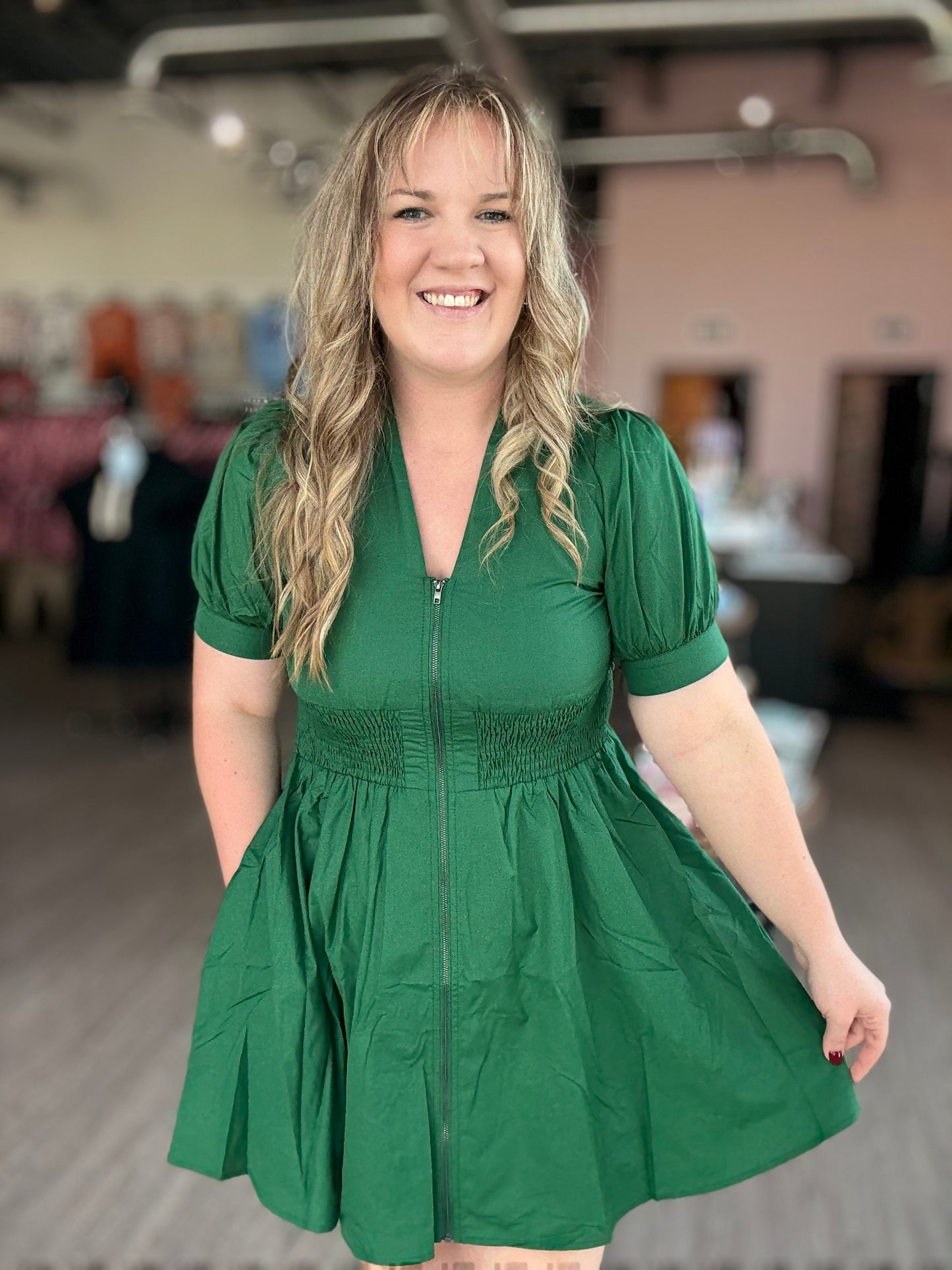 Emerald Smocked Waist Dress