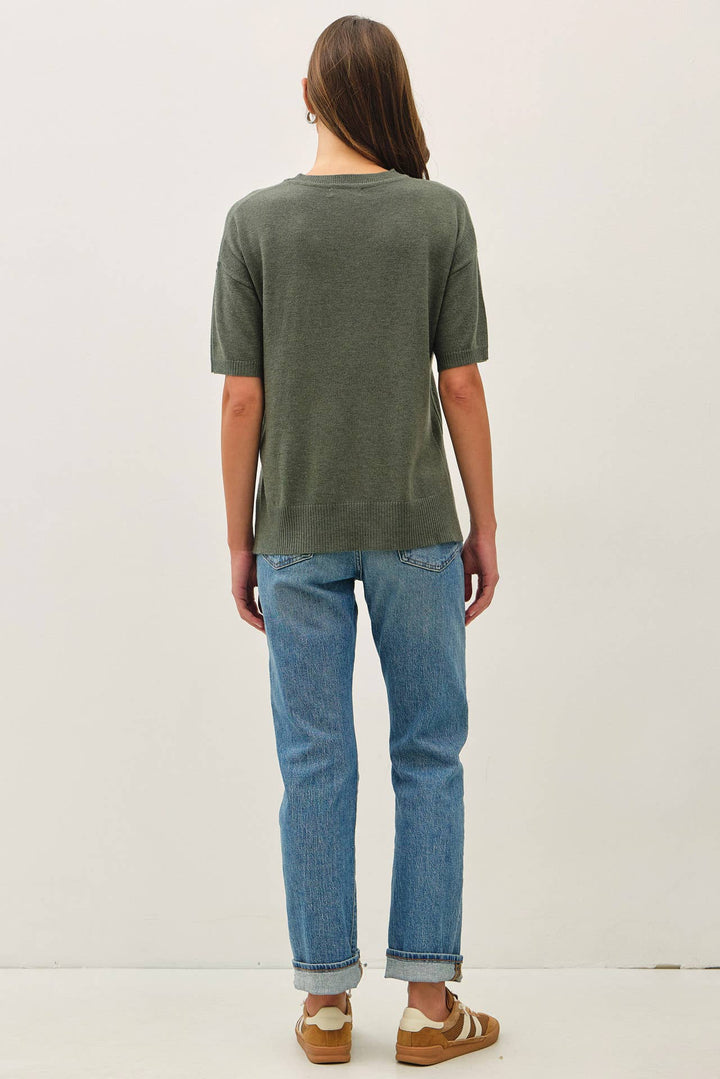 WOOL BLENED BOXY FIT SHORT SLEEVE SWEATER TOP : OATMEAL / L