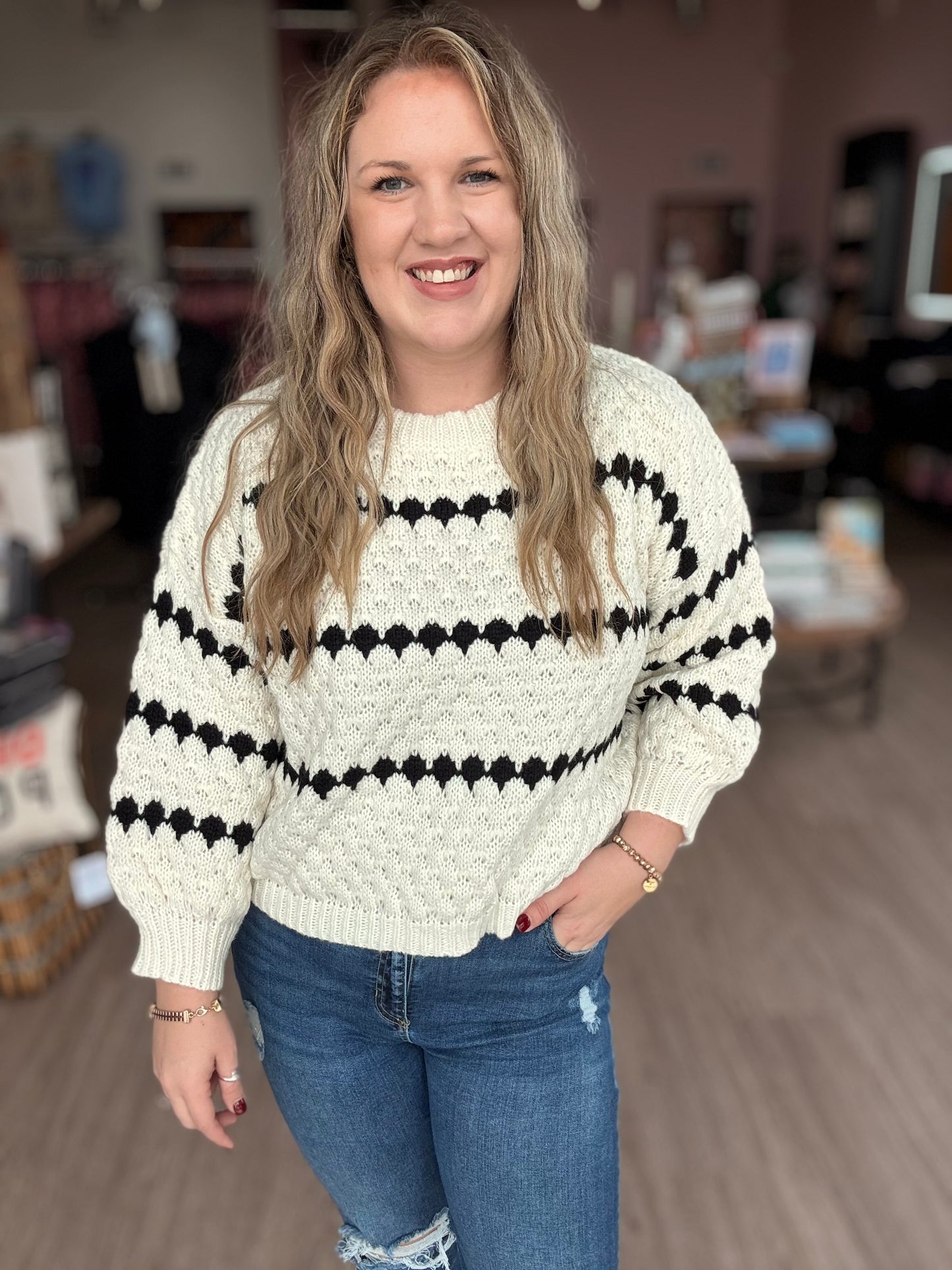 Ivory/Black Textured Stripe Sweater