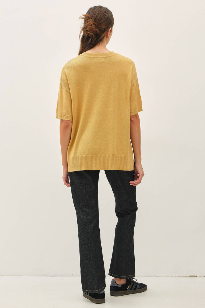 WOOL BLENED BOXY FIT SHORT SLEEVE SWEATER TOP : OATMEAL / L