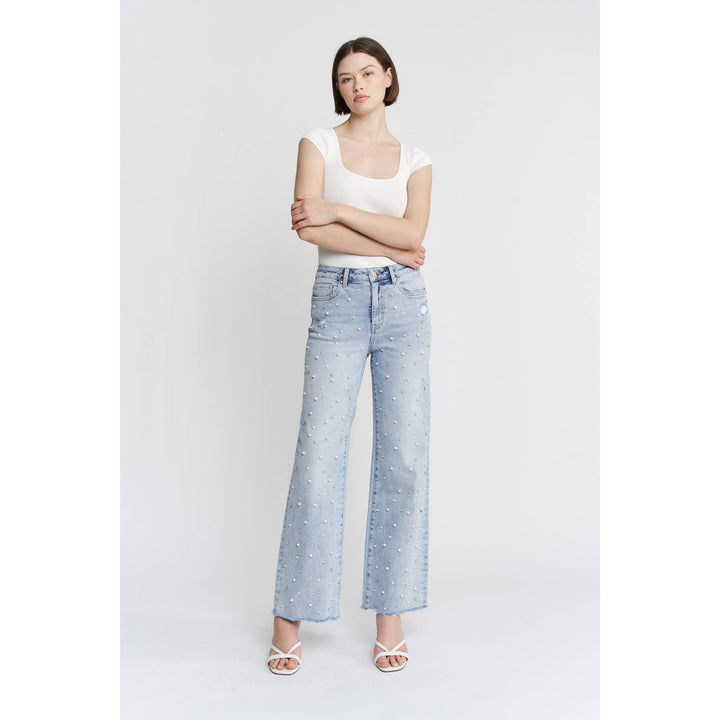 Pearl Detail High Rise Wide Mica Jeans