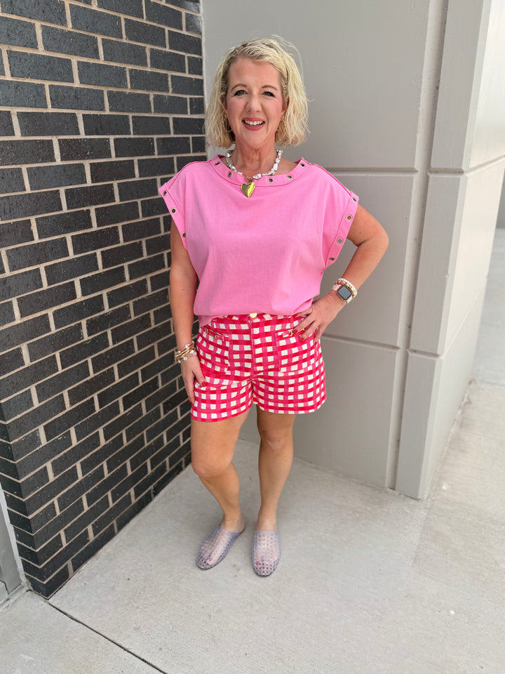 Pink Plaid Horsebit Shorts
