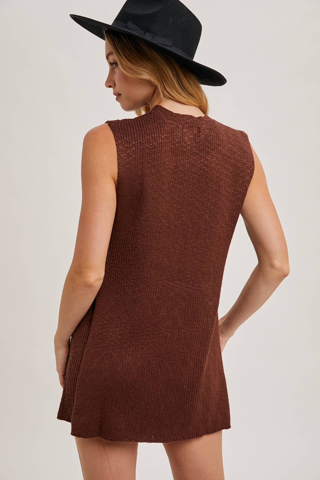 Mocha Side Slit &amp; Knit Sweater SET