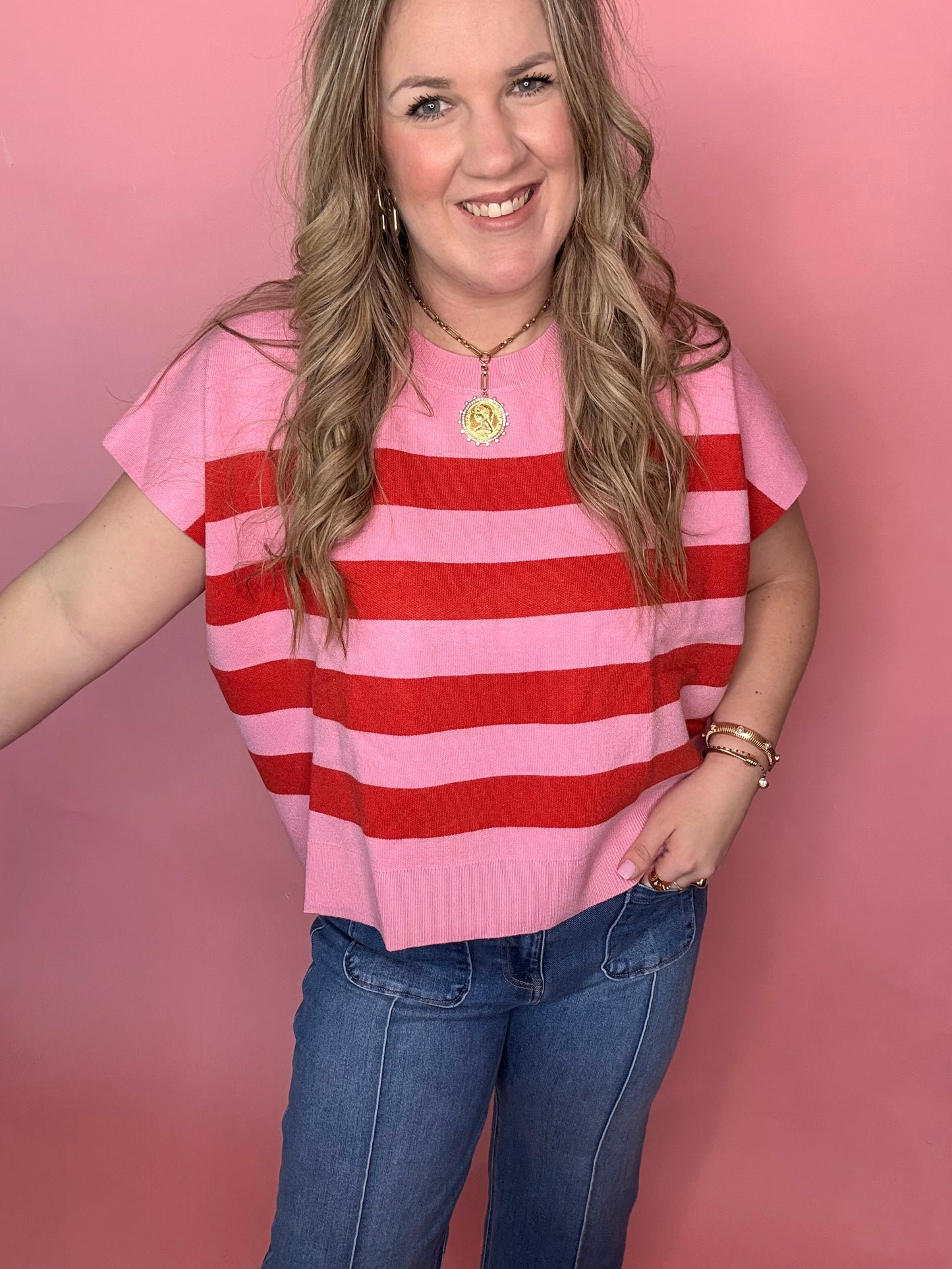 Bold Pink/Red Stripe Top