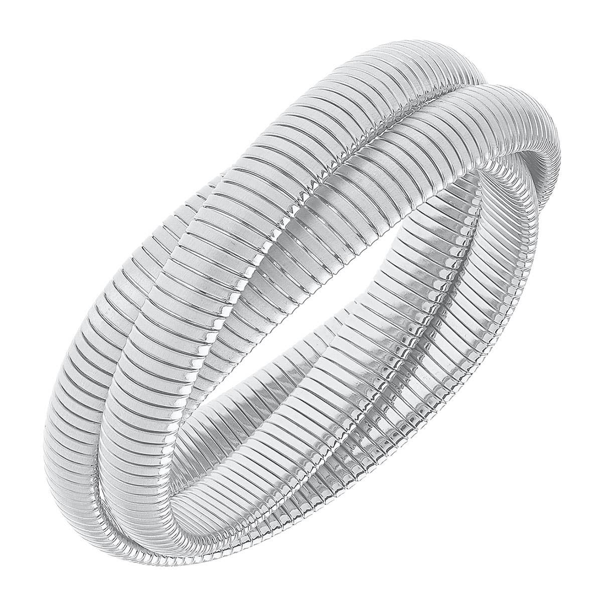 Florence Interlocking 3-Row Watchband Bangle: Satin Silver