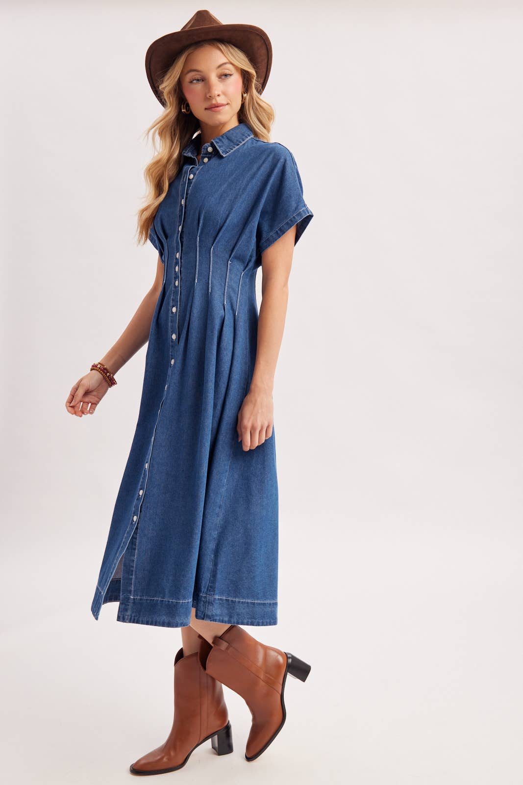 Denim Pleated Waist Dress
