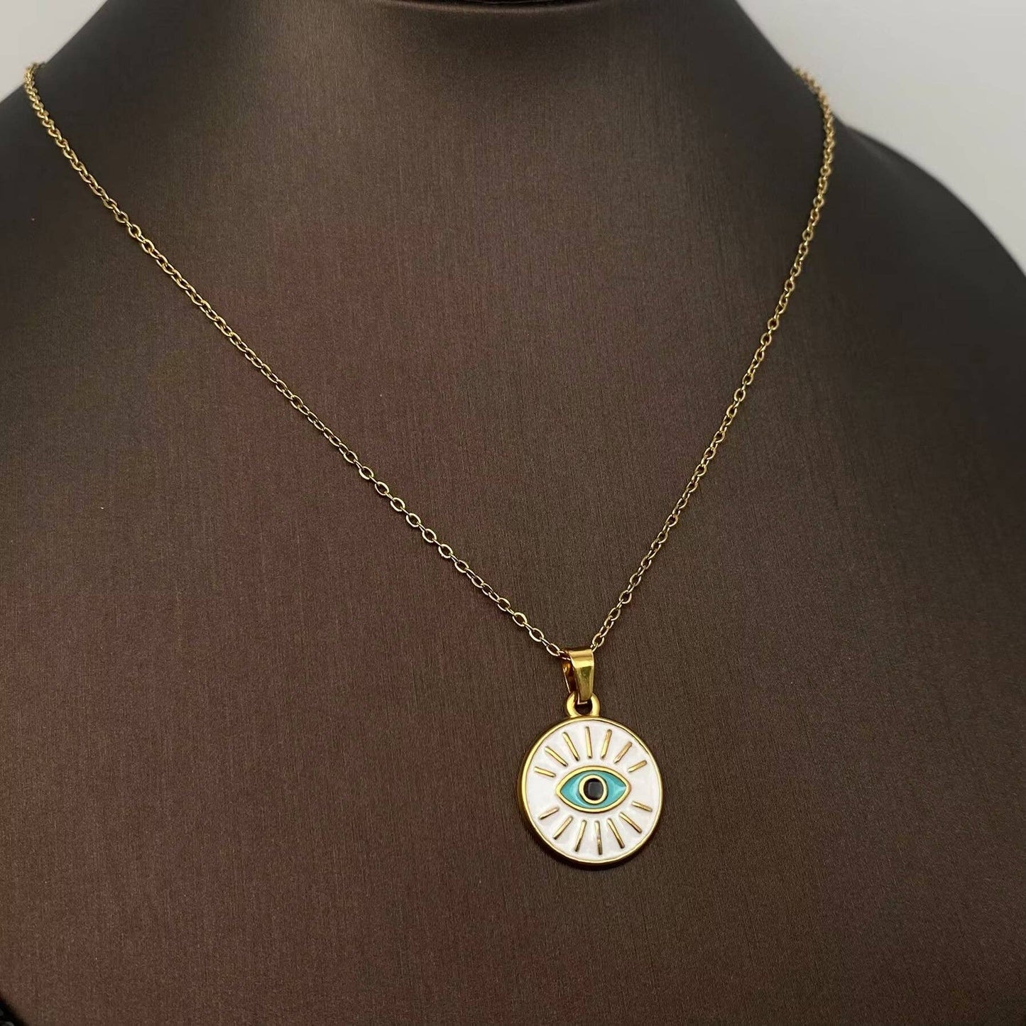 Enamel Evil Eyes Charm18K Gold Plated Necklace