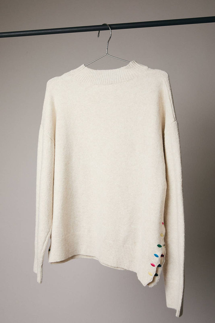 Mock Neck Long Sleeve Peace &amp; Joy Novelty Knit Sweater: MOCHA / L