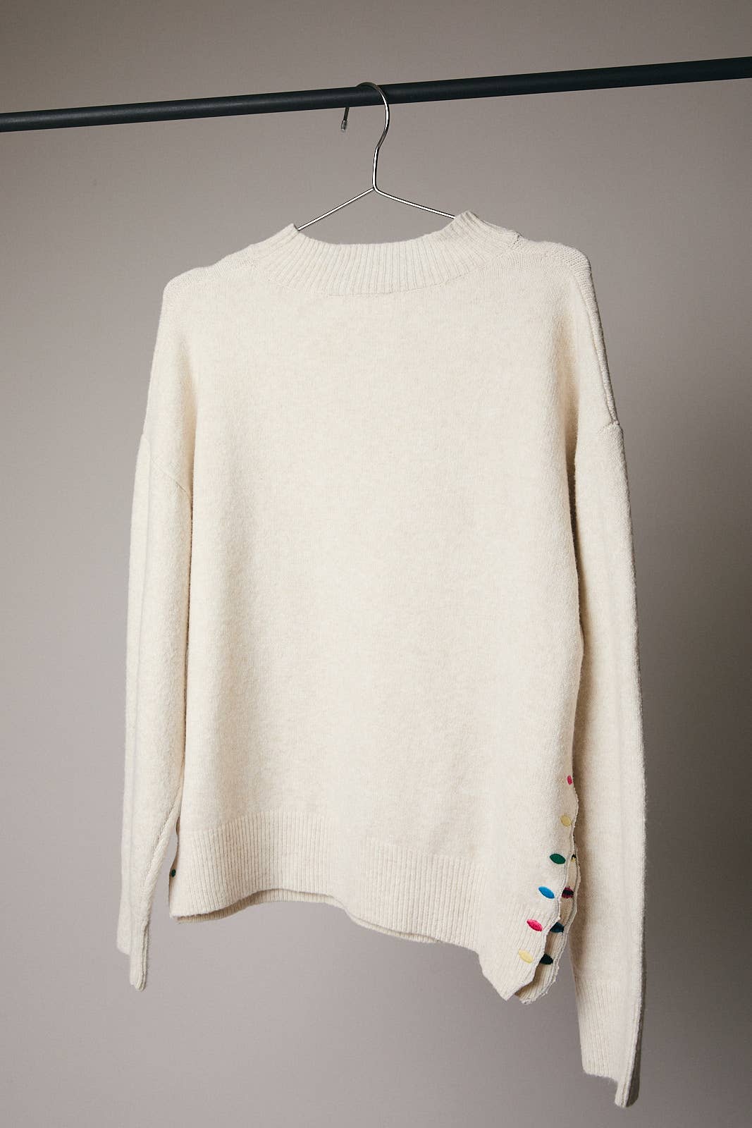 Mock Neck Long Sleeve Peace &amp; Joy Novelty Knit Sweater: MOCHA / S