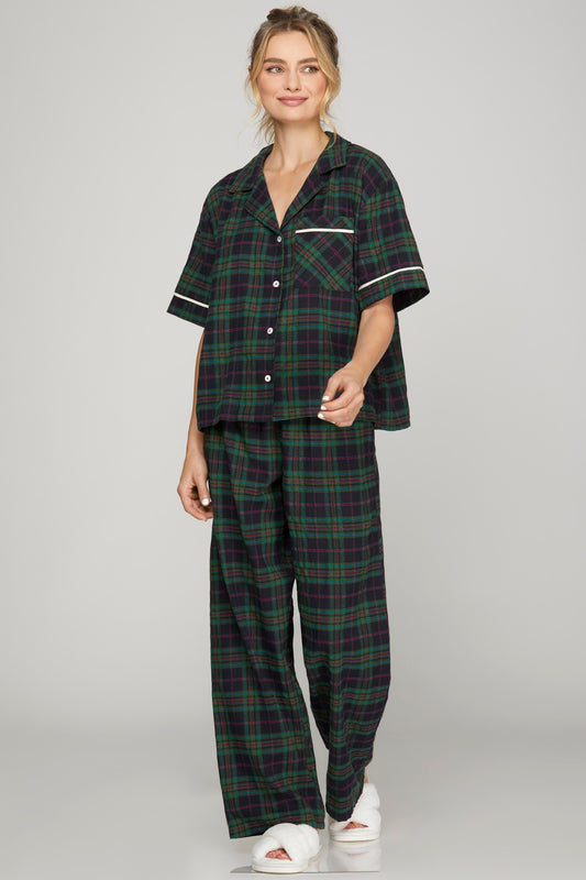 Navy Plaid PJ SET