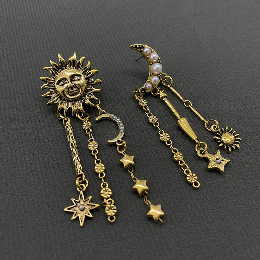 Star Fringe Sun Moon Earrings