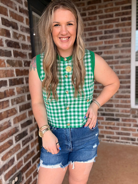 Queens Green Gingham Blouse