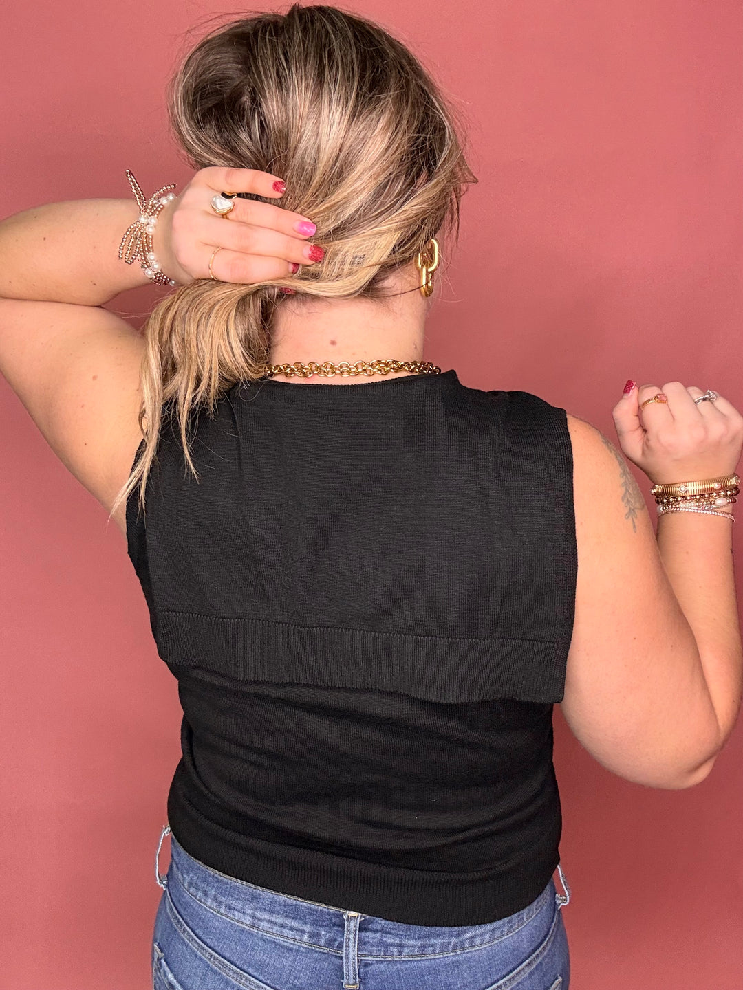 Black Faux Cardigan Tie Top