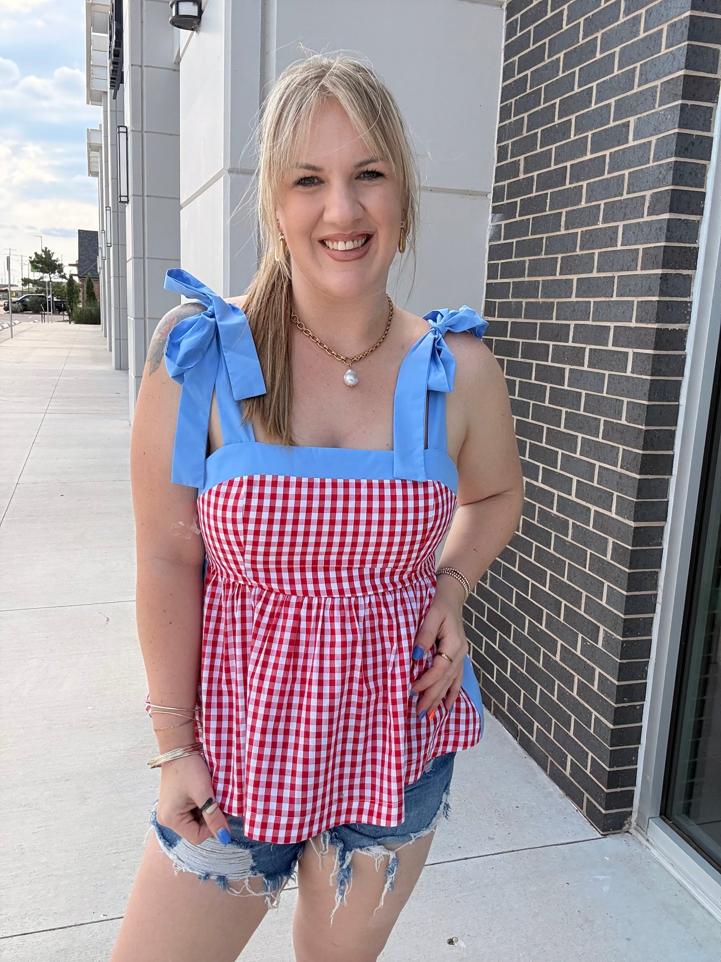 Americana Gingham Tie Tank