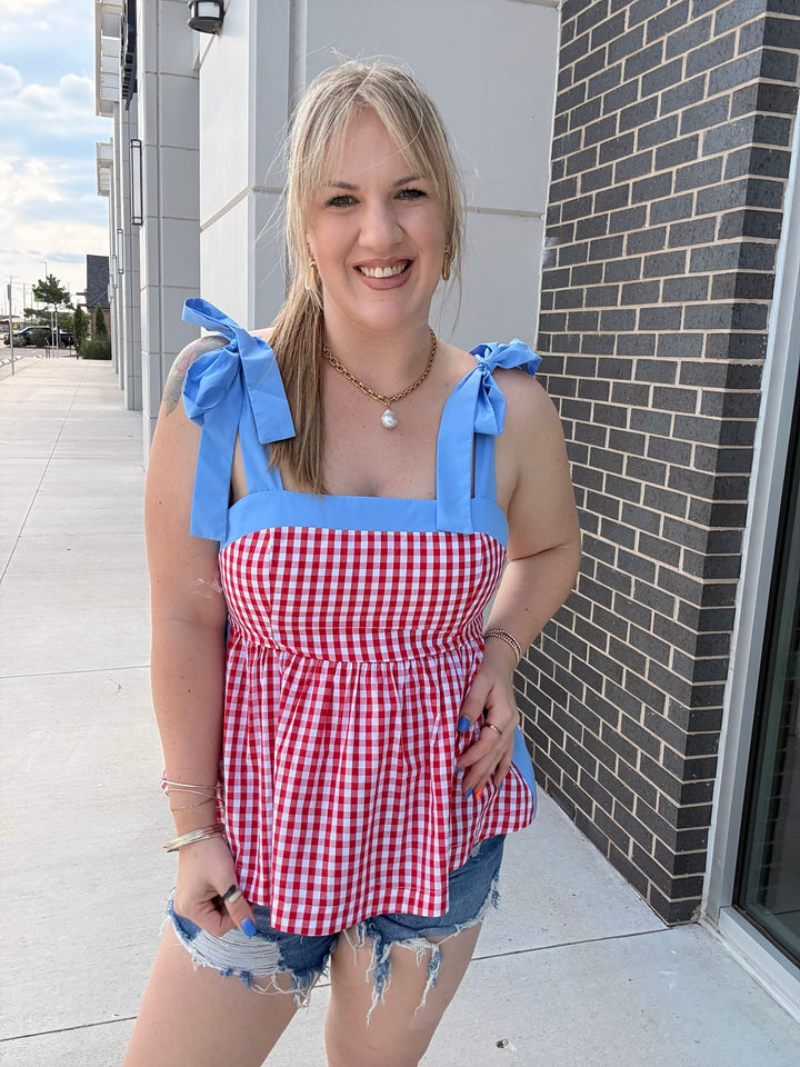 Americana Gingham Tie Tank