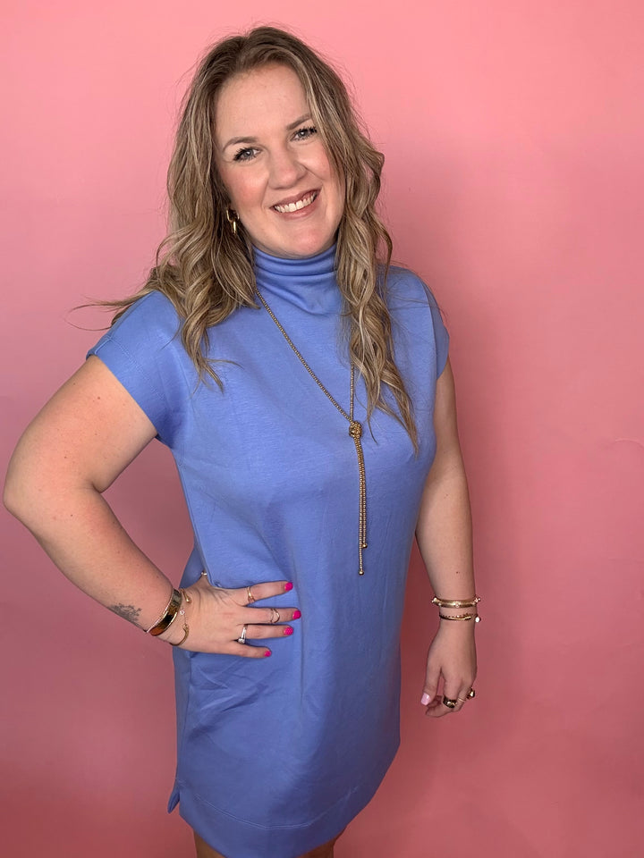 Light Blue Scuba Mock Neck Dress