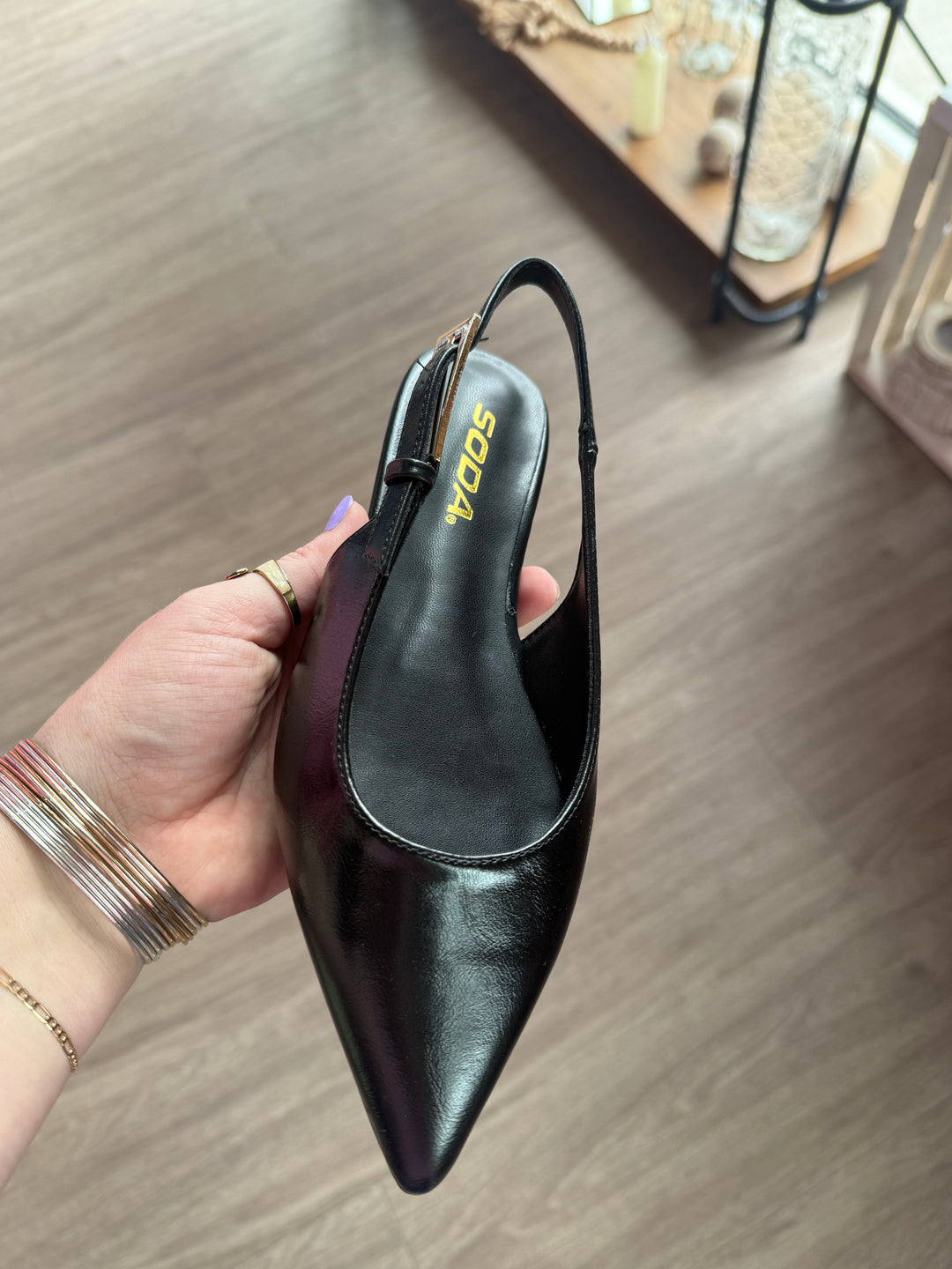 Teo Black Leather Back Strap Mule