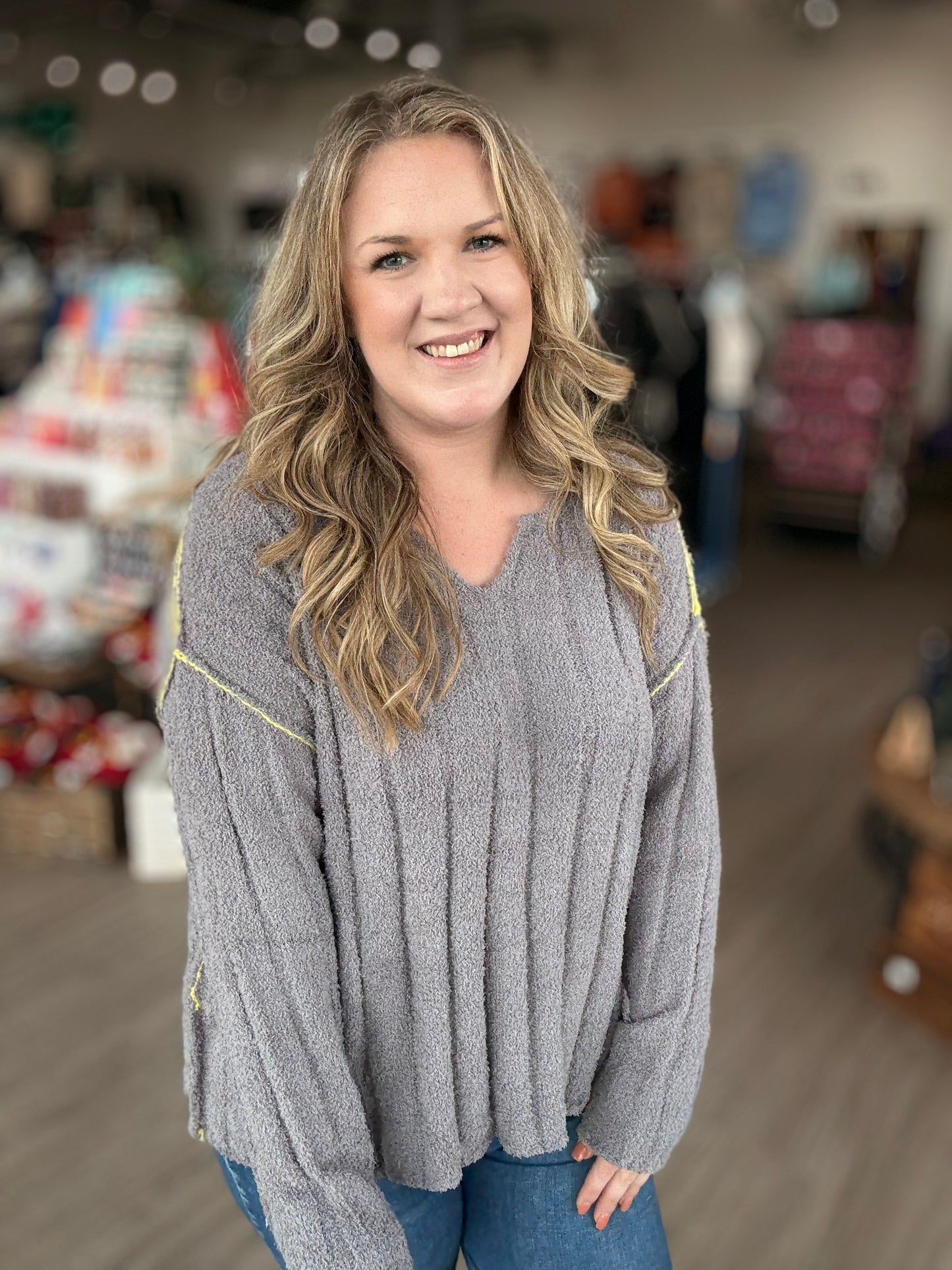 Black Friday - Charcoal Fuzzy Ribbed Sweater