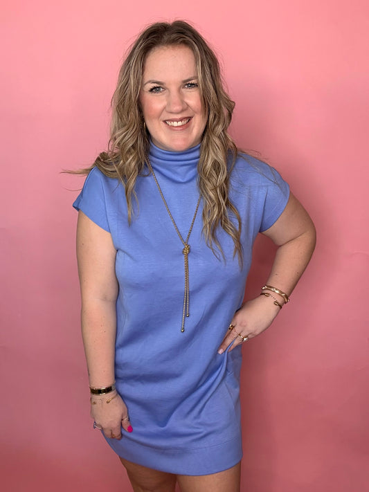 Light Blue Scuba Mock Neck Dress