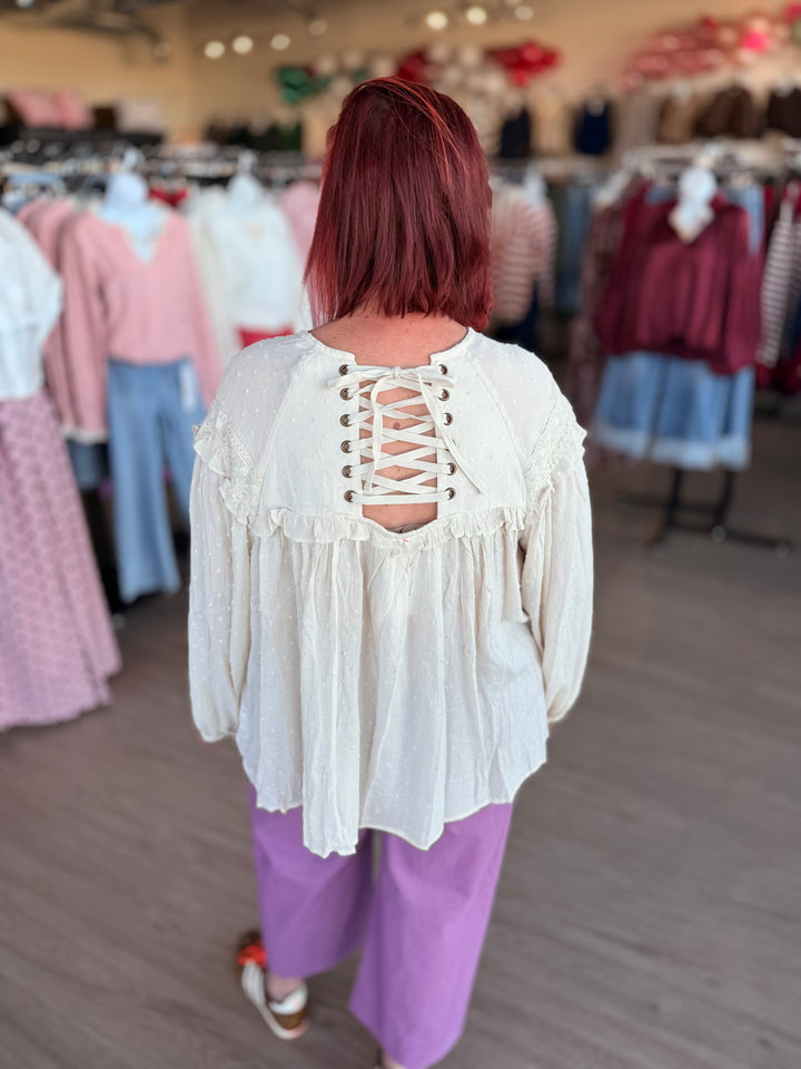 Lace-Up Back Detail Blouse