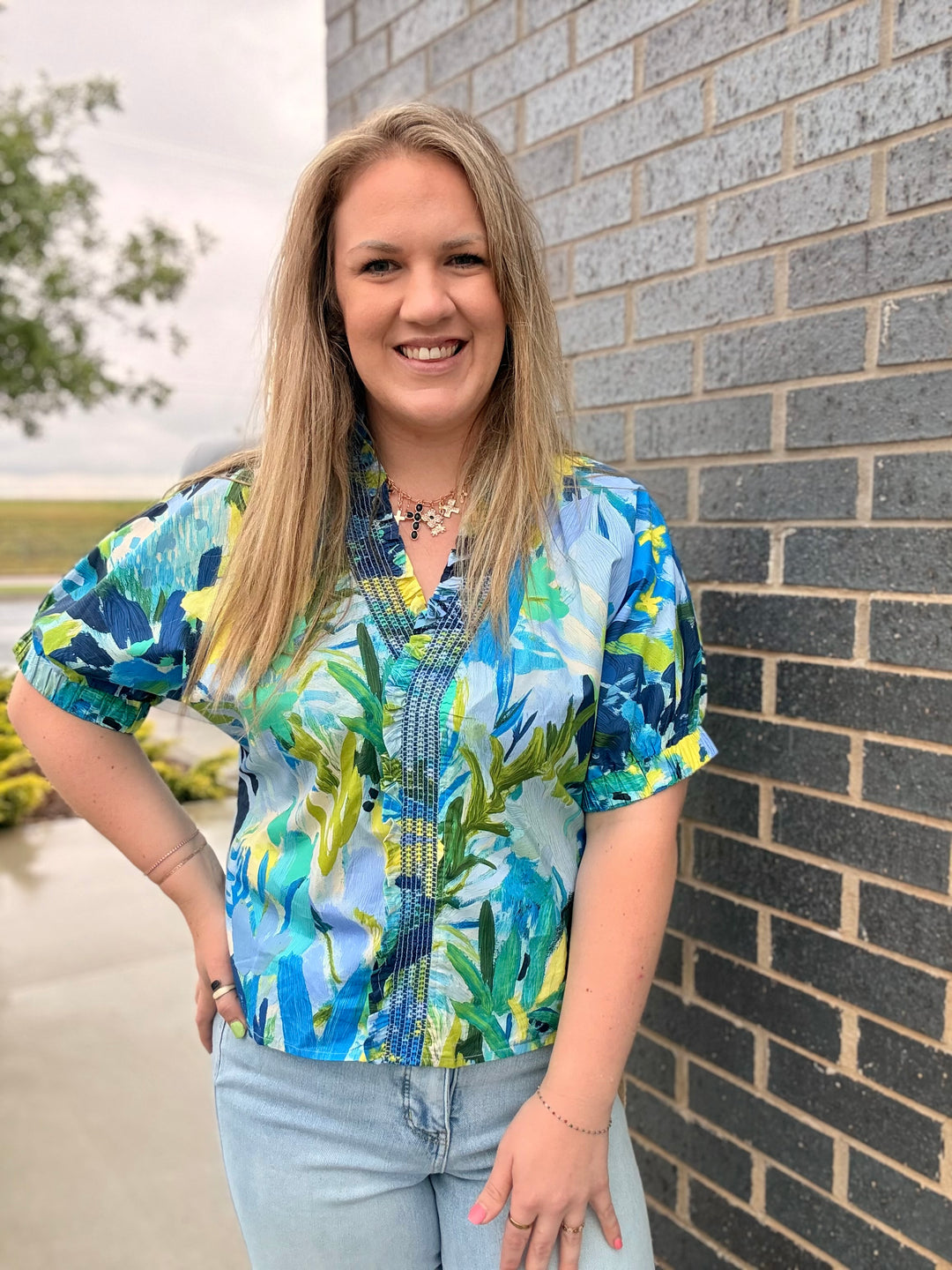 Abstract Palm Leaf Blouse