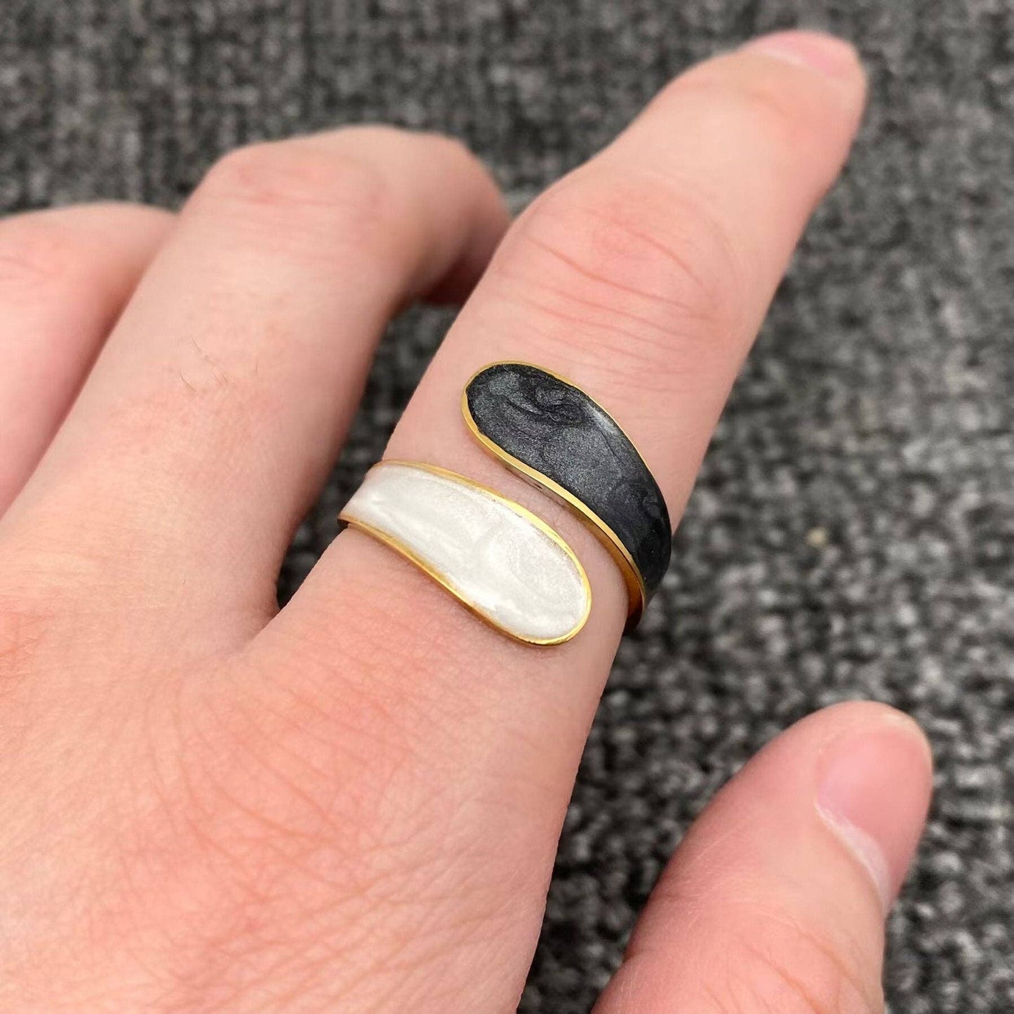 Two Tone Enamel 18K Gold Plated Adjustable Ring