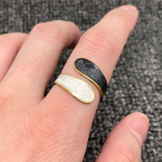 Two Tone Enamel 18K Gold Plated Adjustable Ring