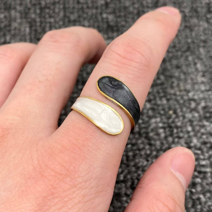Two Tone Enamel 18K Gold Plated Adjustable Ring