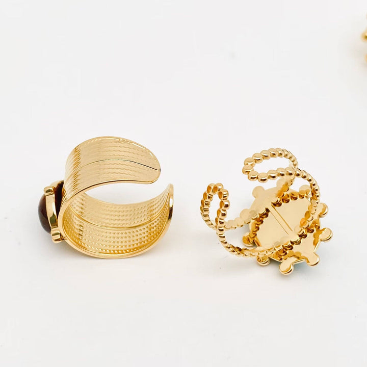 18K Gold Plated Green Oval w/ braided Rings