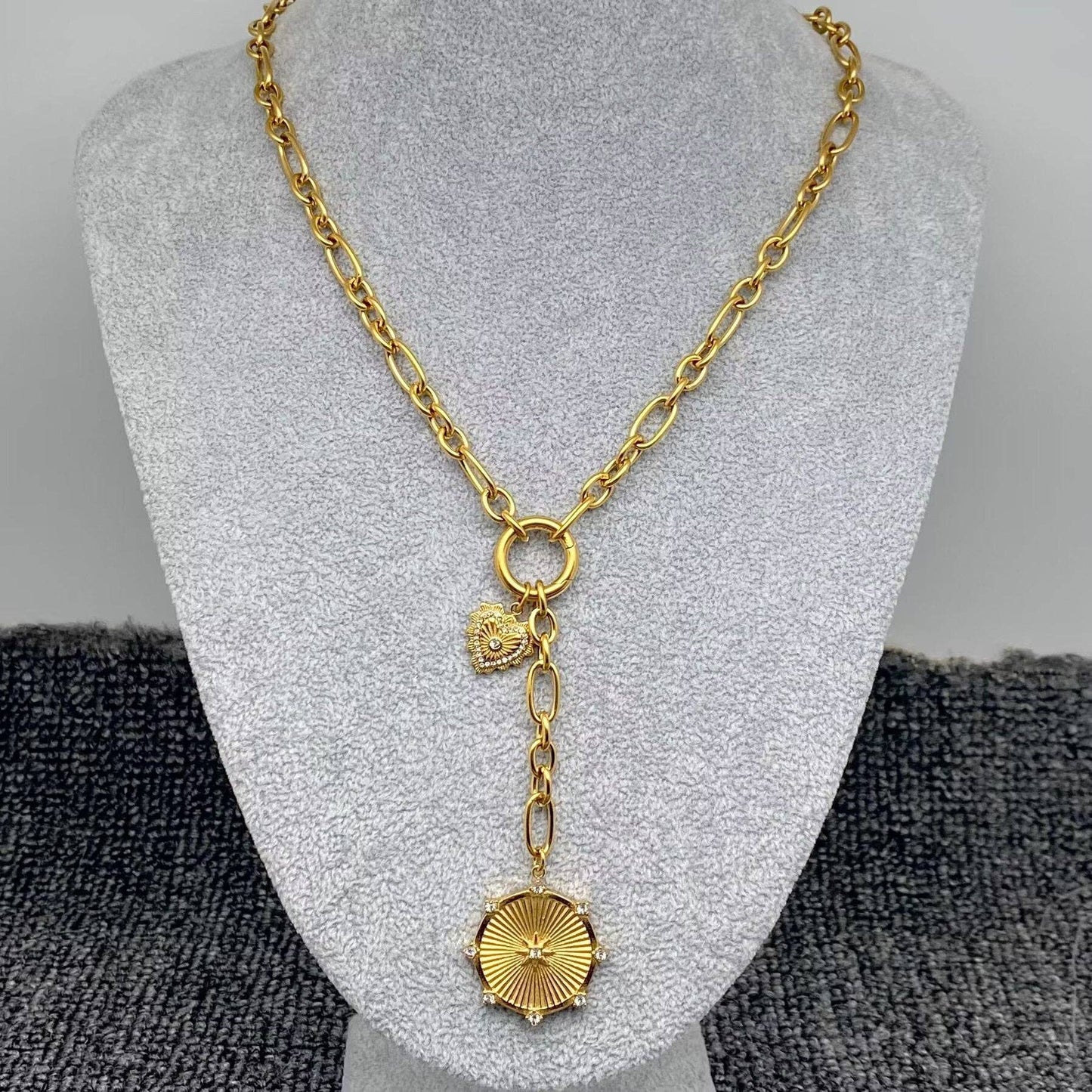 Sun & Heart Charm 18K Y-neck Chain