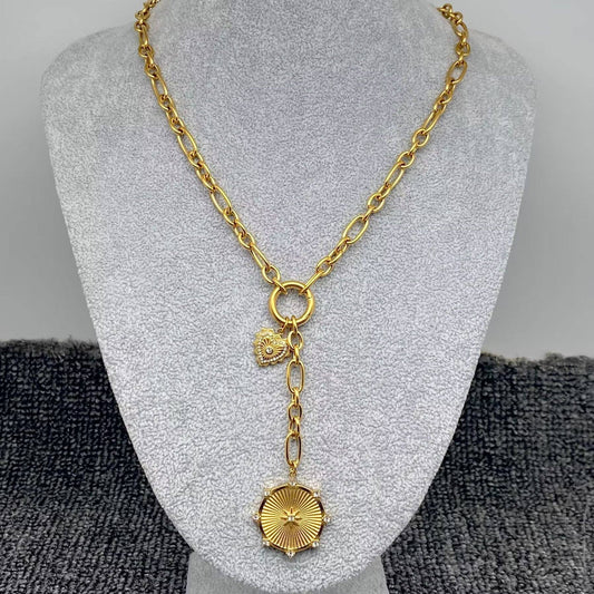 Sun & Heart Charm 18K Y-neck Chain