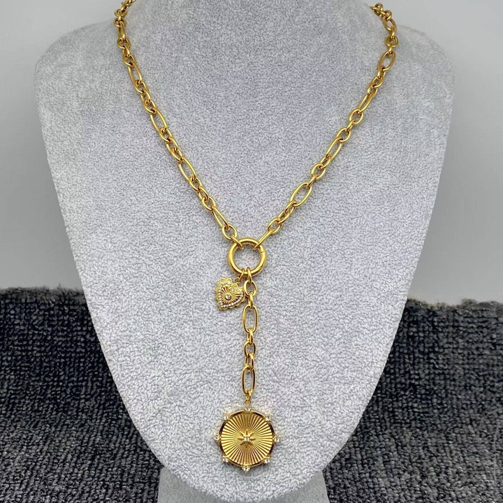 Sun &amp; Heart Charm 18K Y-neck Chain