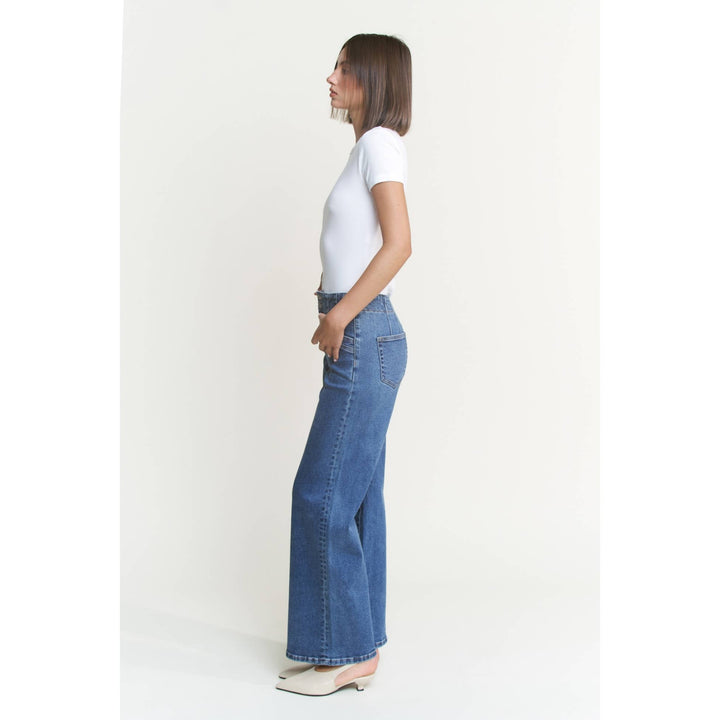 Double Pocket &amp; Button High Rise Wide Mica Jeans