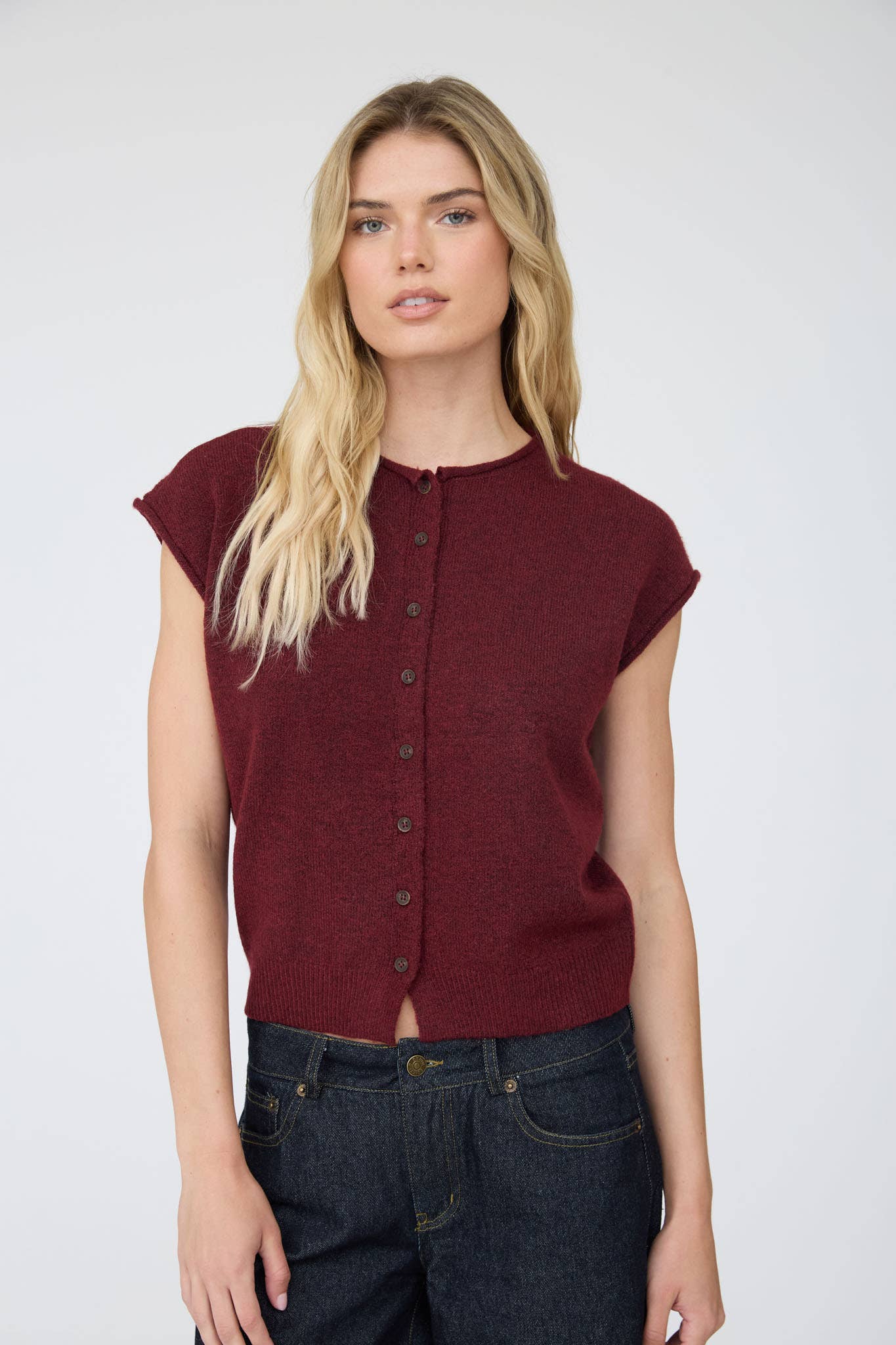 Burgundy V-neck Knit Top