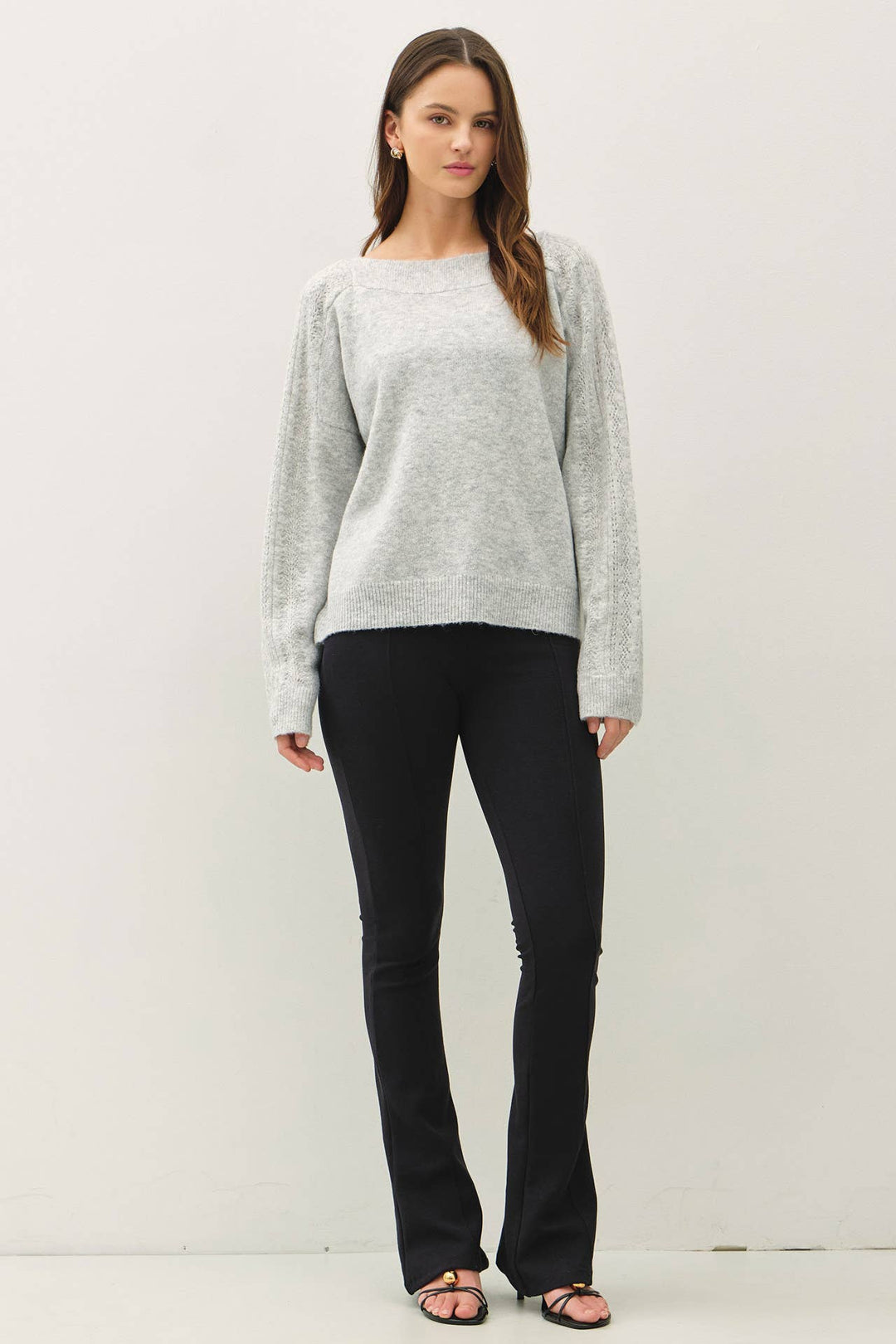 BOAT NECK CROCHET DETAIL SWEATER: LAVENDER / S