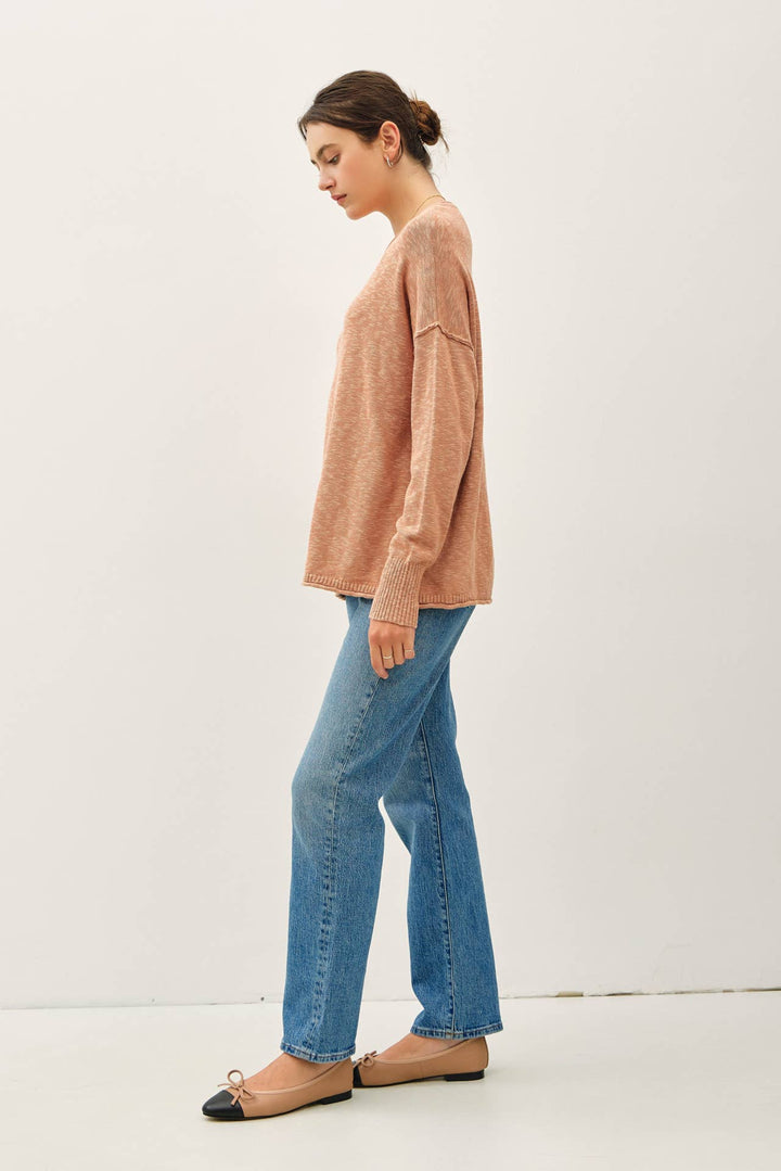 DROP SHOULDER SLUB PULLOVER SWEATER: Matcha / SM