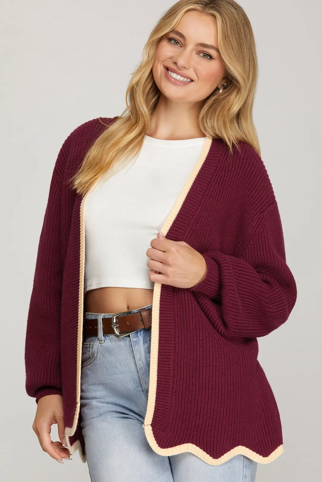 Wine Cardigan W/Cream Lining