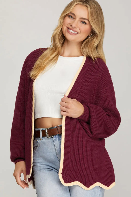 Wine Cardigan W/Cream Lining