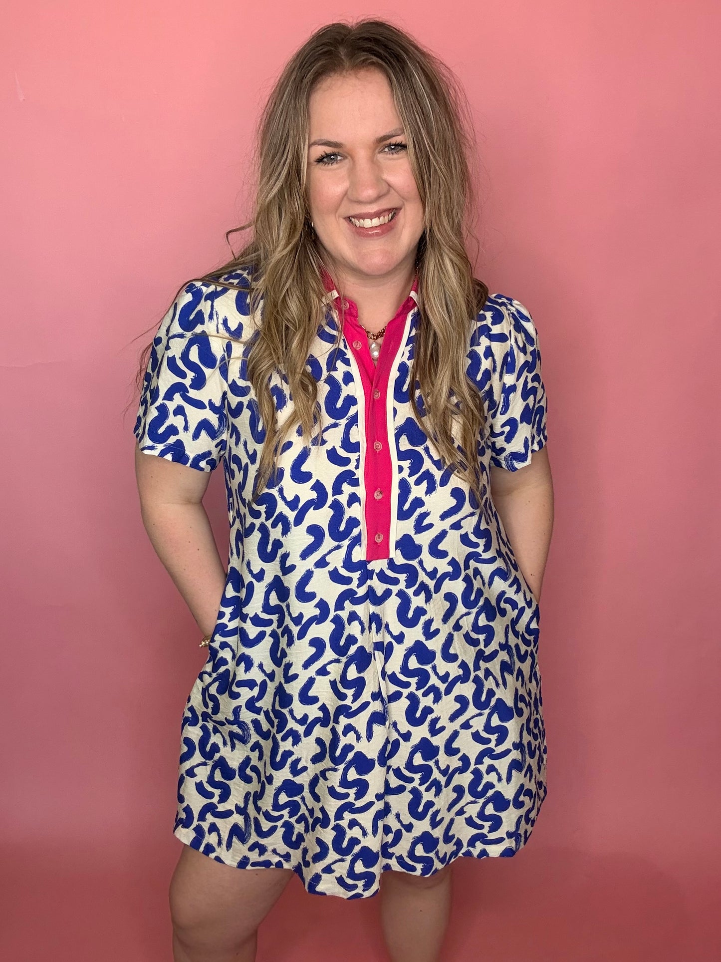 Blue Squiggles w/Pink Accent Dress