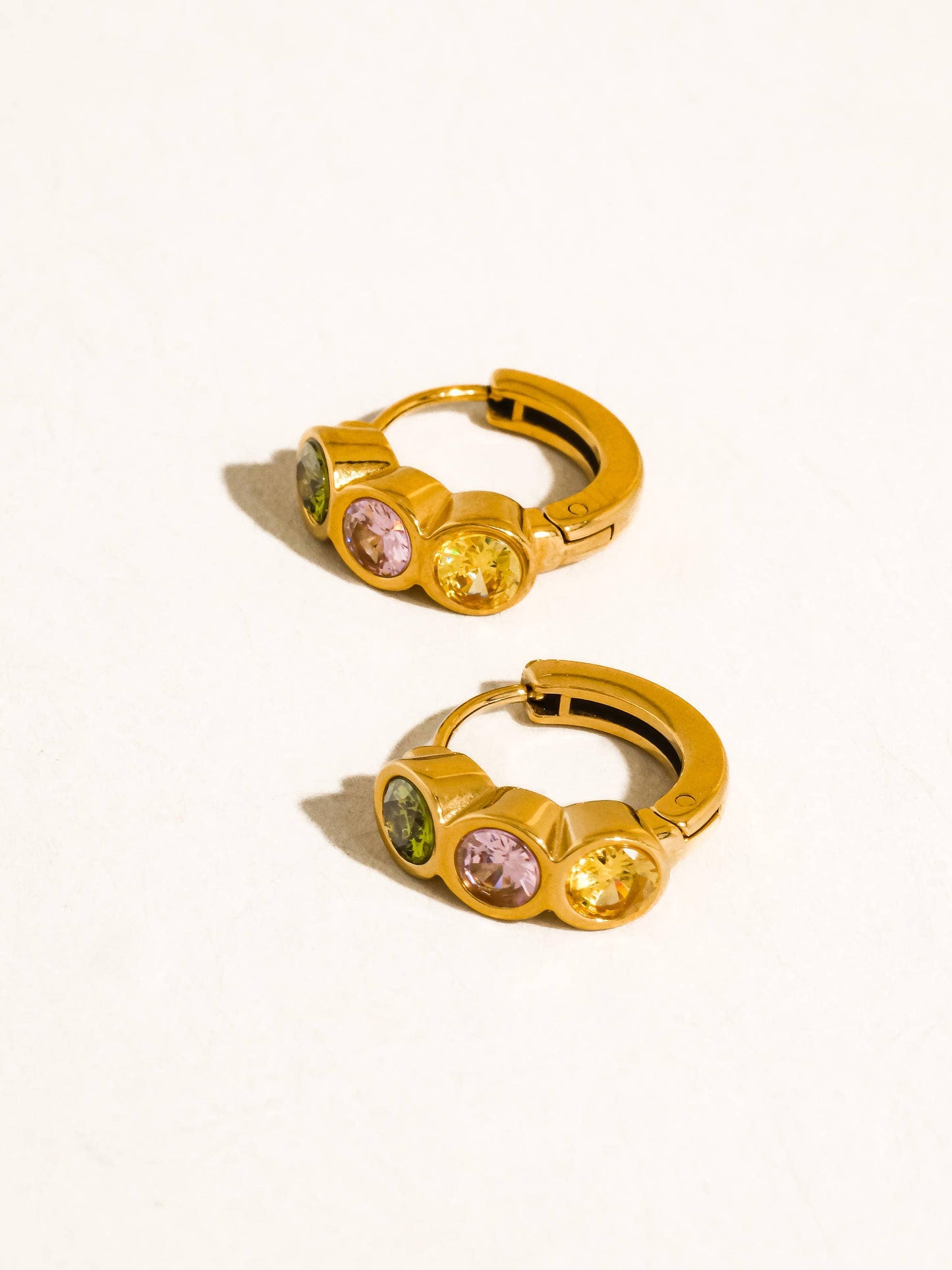 Azelia 18K Gold Non-Tarnish Colorful CZ Hoop Earrings: Multi-Colored