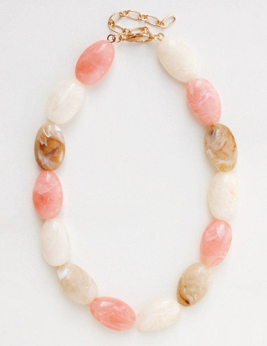 Cream, Light Pink, and Brown Stone Necklace