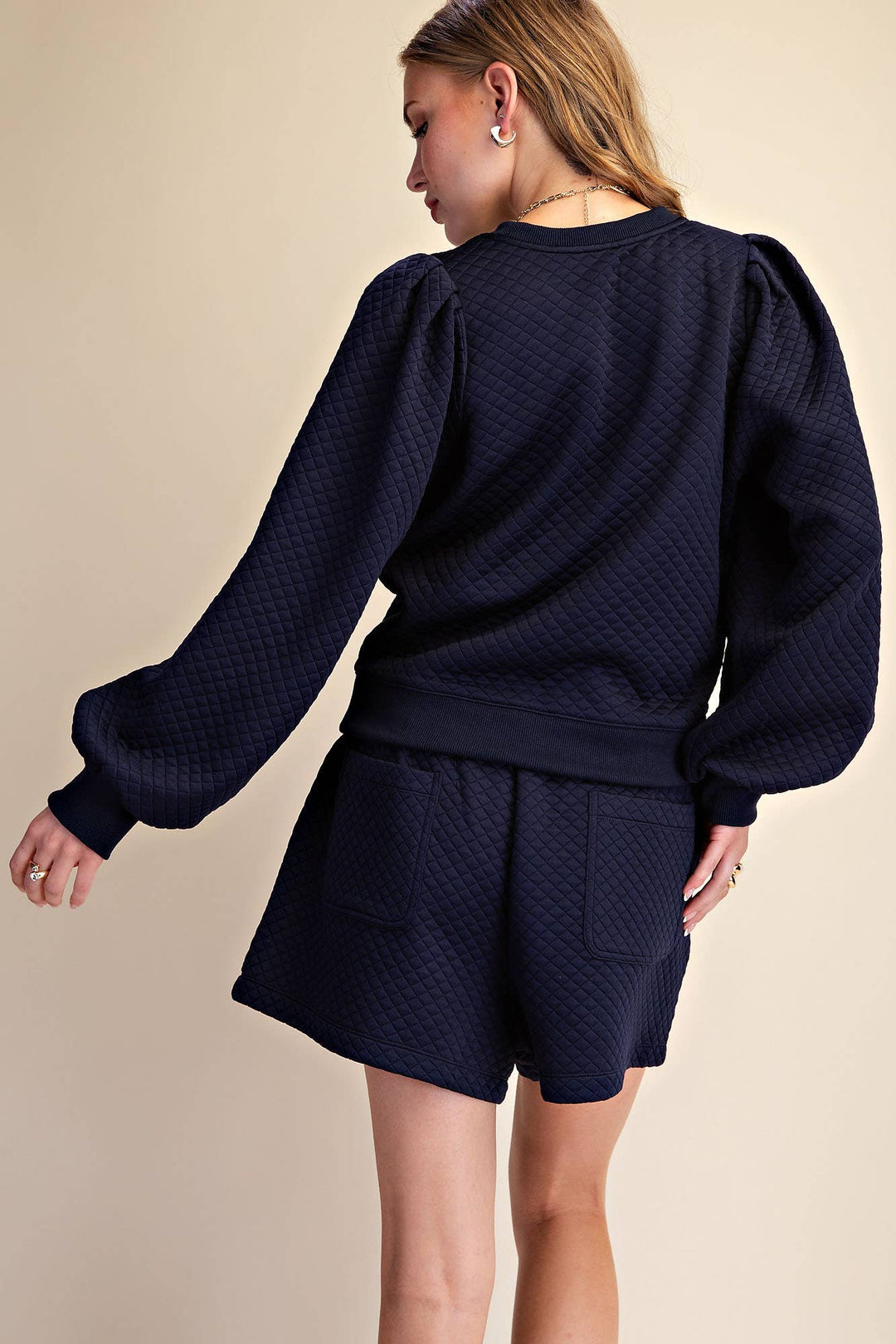 Navy Quilted Sweatshirt