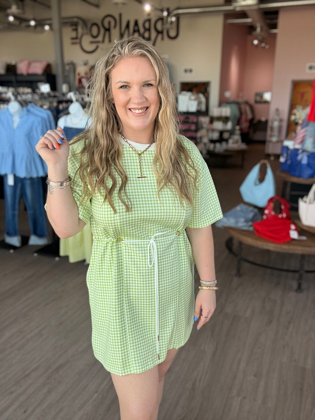 Lime Gingham Tie Dress