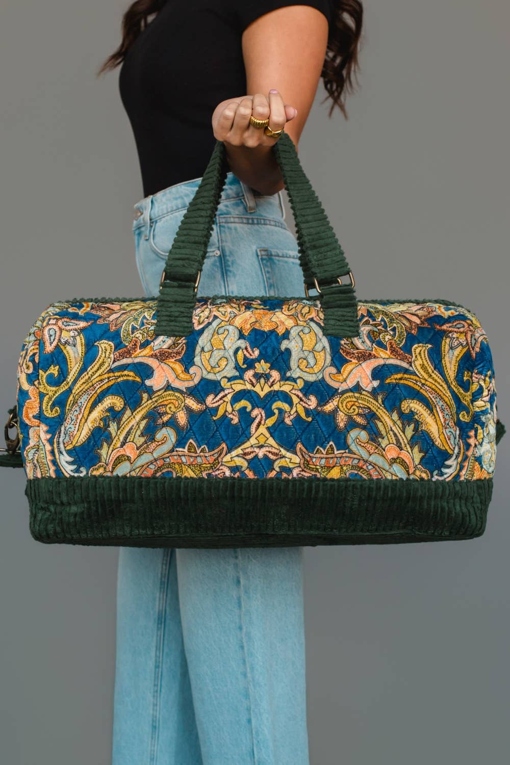 Green &amp; Multicolored Patterned Duffel