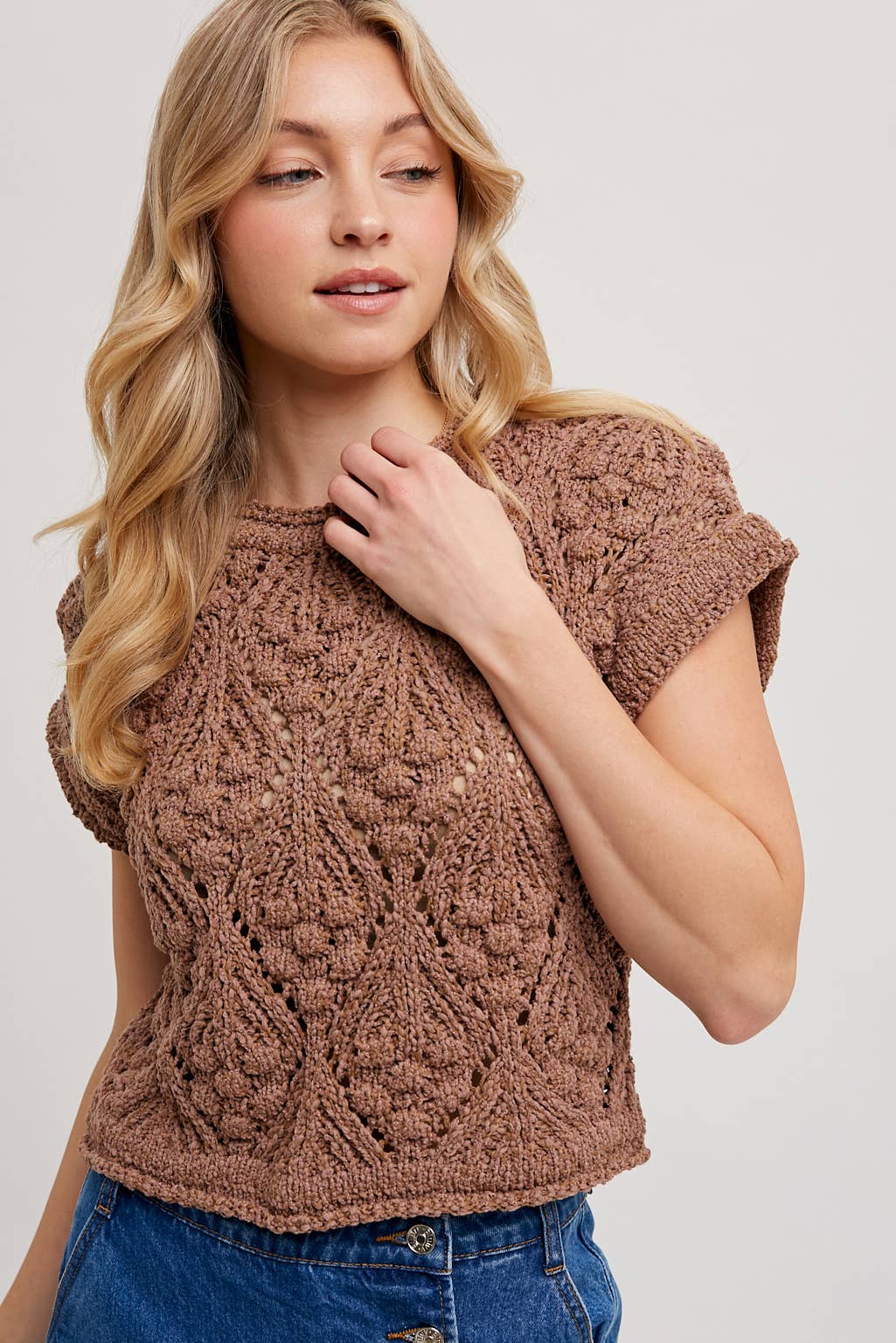Mocha Diamond Knit Sweater Blouse