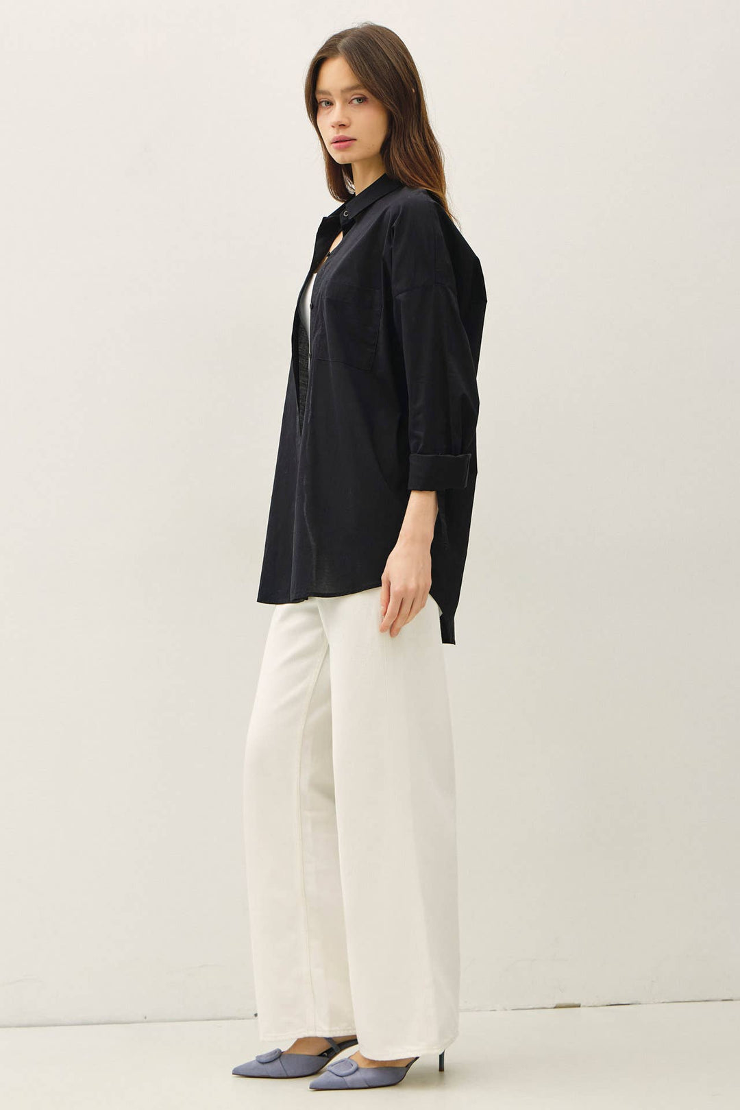 CRISP OVERSIZED BASIC COTTON SHIRT-DENIM: DENIM / SM