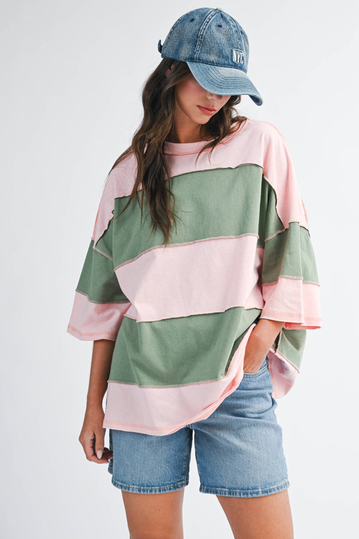 Peony/Green Polly Color Block Top