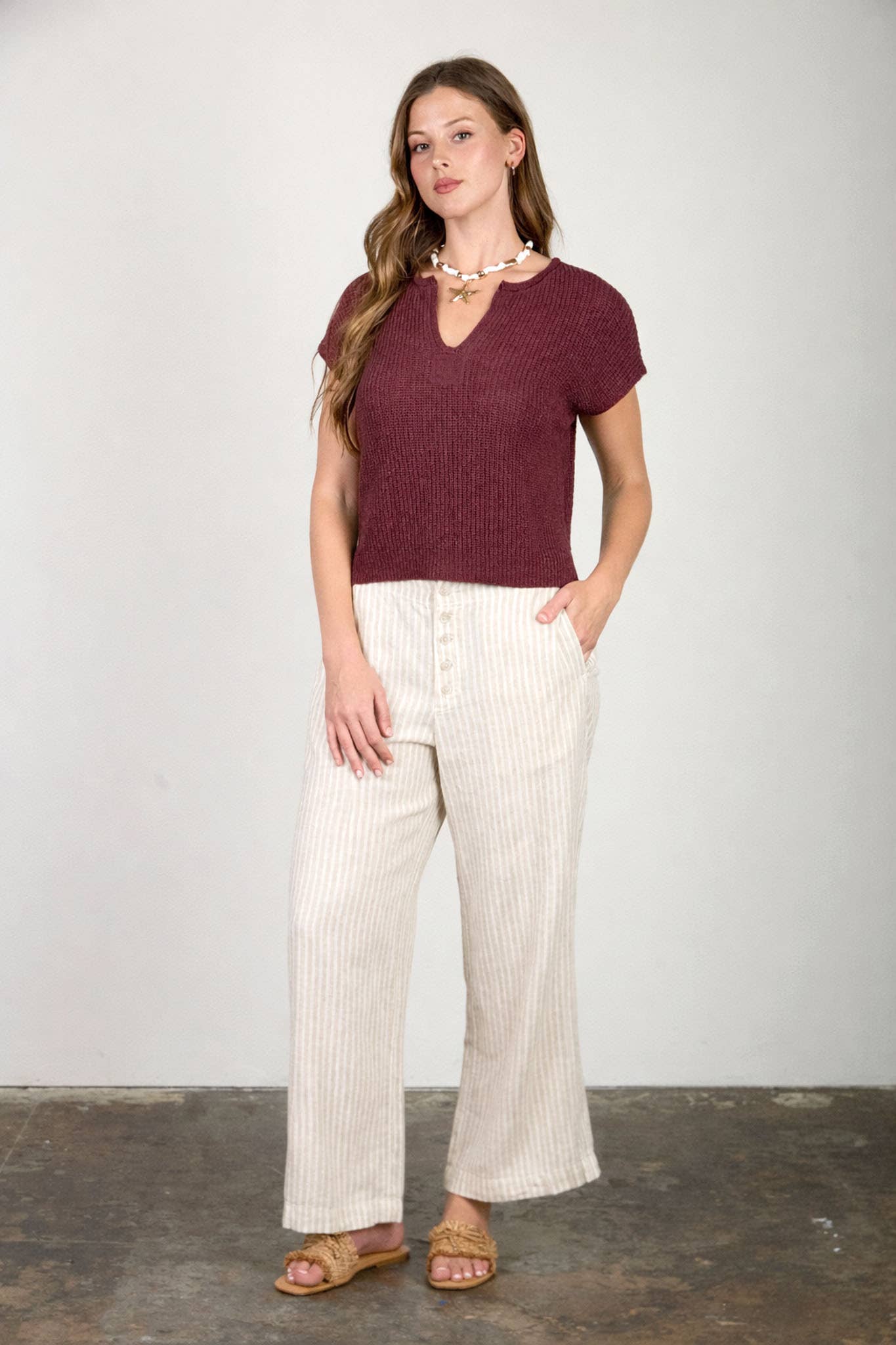 SPLIT NECK BATWING SLEEVELESS KNIT SWEATER: KIWI